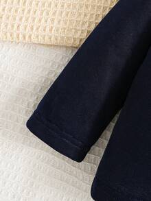 SHEIN Baby Boy Contrast Trim Button Front Polo Neck Top - Navy Blue - View 4