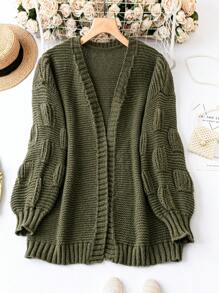 Calvaya Áo len cardigan thiết kế thường ngày màu trơn cỡ lớn - xanh quân đội - Xem 1