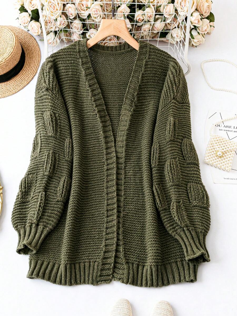 Calvaya Áo len cardigan thiết kế thường ngày màu trơn cỡ lớn - xanh quân đội - Xem 1