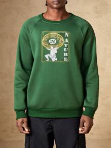 In My Nature 男士標語圖案插肩袖戶外連帽衫 - 軍綠色 - 查看 6