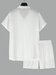 Men Solid Lapel Neck Shirt & Shorts - White - View 2