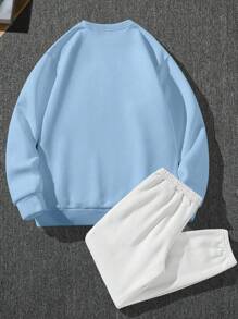 Manfinity Homme Men Letter Graphic Sweatshirt & Drawstring Waist Sweatpants - Multicolor - View 2