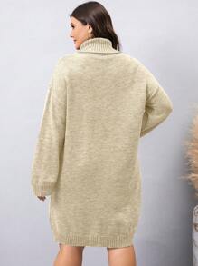 Mulvari 大碼高領落肩袖毛衣洋裝不附腰帶 - 杏色 - 查看 2