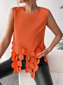 SHEIN Essnce 素色不對稱下擺背心上衣 - 橘色 - 查看 4