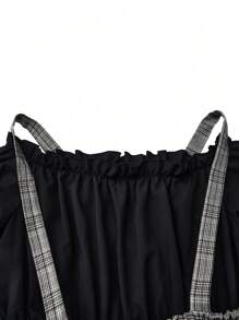 Calvaya Plus Plaid Print Cold Shoulder Flounce Sleeve 2 In 1 Dress Fall Cloth For Women