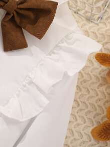 SHEIN Tween Girl Butterfly Decor Patchwork Ruffle Hem Long Sleeve Shirt And Mini Skirt Casual Set - Brown - View 5