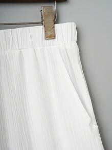 Men Solid Lapel Neck Shirt & Shorts - White - View 4