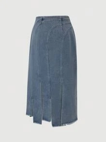 SHEIN ICON Raw Hem Váy Denim - Rửa nhẹ - Xem 2