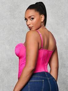 SHEIN BAE Hơn Mảnh Lace Áo yếm ôm sát ngực - Màu Hồng Tươi - Xem 2