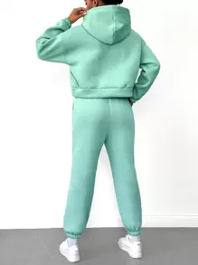 RueChic Kangaroo Pocket Drop Shoulder Hoodie & Sweatpants - Mint Green - View 2