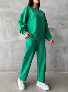 EURMUSE Drop Shoulder Sweatshirt & Pants - Green - View 5