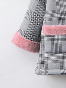 SHEIN 女小童1入組威爾斯親王格紋雙口袋毛絨內襯花呢外套 - 彩色 - 查看 6
