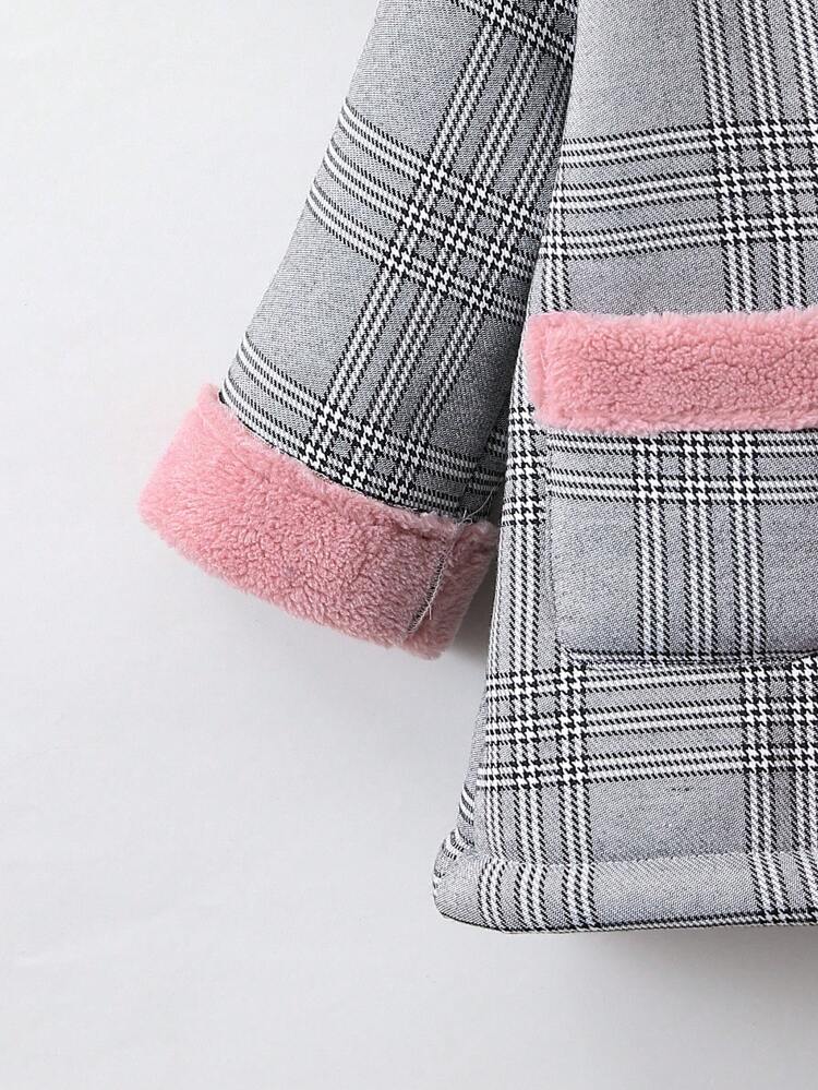 Young Girl 1pc Glen Plaid Dual Pocket Teddy Lined Overcoat