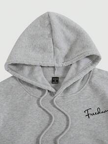 Manfinity Hypemode Men Letter Graphic Drop Shoulder Drawstring Hoodie - Light Grey - View 4