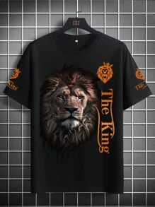 Manfinity LEGND 男士獅子和字母圖案T恤 - 黑色 - 查看 2
