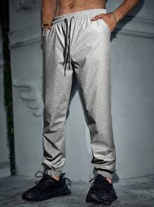 Manfinity Homme Hombres Pantalones de cintura con cordón con bolsillo oblicuo - Gris - Ver 4