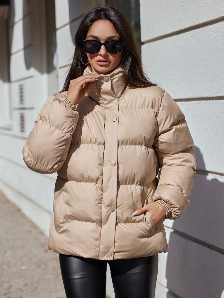 EURMUSE Zip Up Snap Button Puffer Coat | SHEIN USA