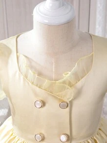 SHEIN 女小童泡泡袖雙排釦洋裝