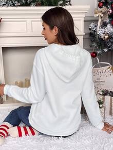 SHEIN Frenchy 聖誕圖案落肩袖抽繩連帽衫 - 白色 - 查看 2
