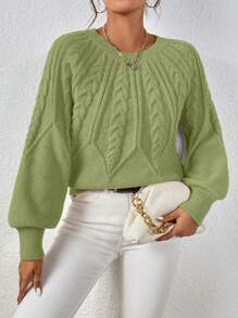 EMERY ROSE Áo len chui đầu tay raglan dệt kim kiểu cáp, thích hợp cho mùa thu đông. - Màu xanh Bạc hà - Xem 5