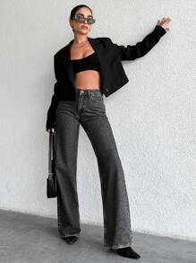 EURMUSE High Waist Straight Leg Jeans - Grey - View 1