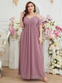Plus Cold Shoulder Chiffon Bridesmaid Dress - Pink - View 6