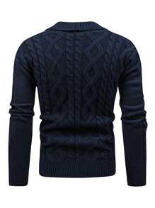 Manfinity Homme 男士麻花編織前紐扣開襟衫 - 寶藍色 - 查看 2