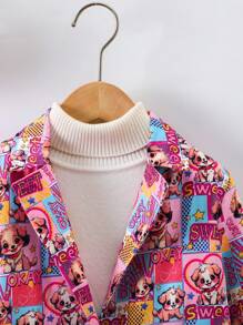 SHEIN Young Girl Pop Art Print Lapel Neck Coat Without Sweater - Multicolor - View 5