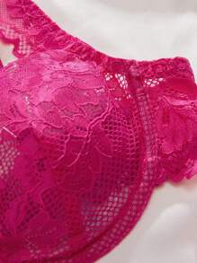 Lencería compuesta por sostén con aro con adorno de encaje floral y tanga - Rosa Fucsia - Ver 3