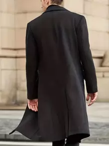 Men Lapel Collar Flap Detail Overcoat