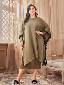 Mulvari 大碼拼接面蝙蝠袖上衣&七分褲