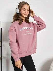 RueChic Teen Girl Letter Graphic Drop Shoulder Pullover - Pink - View 3