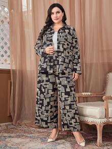 Mulvari Hơn In Địa lý Áo sơ mi & Quần ống rộng - màu đen - Xem 3