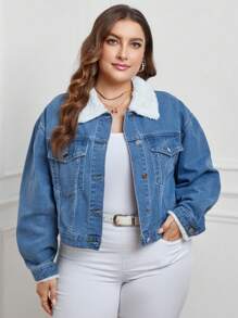 SHEIN LUNE Giáng sinh Trắng áo Kích thước lớn Áo khoác denim - Rửa trung bình - Xem 6