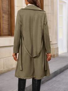 SHEIN Clasi Cổ áo Đôi ngực Thắt lưng áo - màu xanh lá - Xem 2