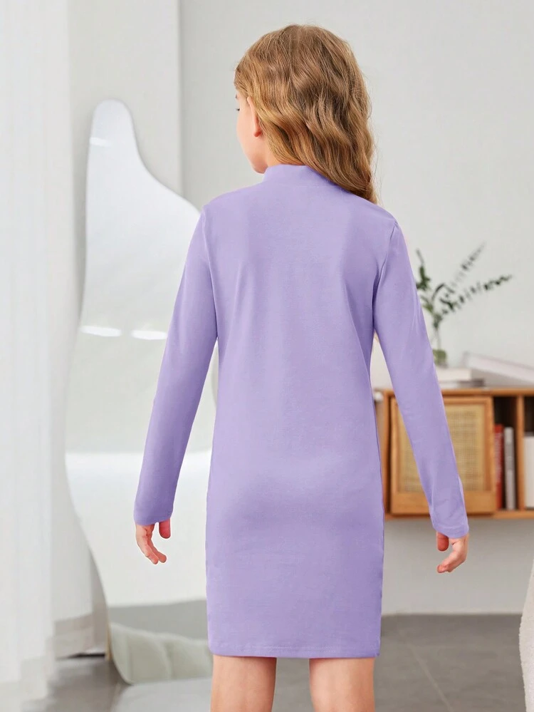 Tween Girl Mock Neck Half Zip Fitted Dress