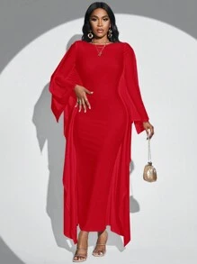 VaVaBold Solid Cloak Sleeve Dress - Red - View 5