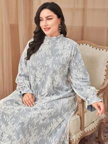 Mulvari Plus Flare Sleeve Eyelash Lace Overlay Dress