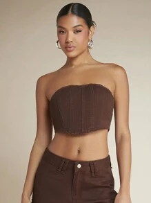 SHEIN BAE 素色短款牛仔抹胸上衣