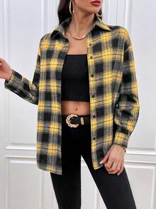 SHEIN LUNE Plaid Print Drop Shoulder Shirt - Multicolor - View 4