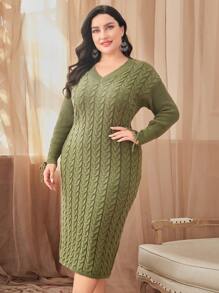 Mulvari 大碼麻花編織毛衣洋裝 - 綠色 - 查看 1