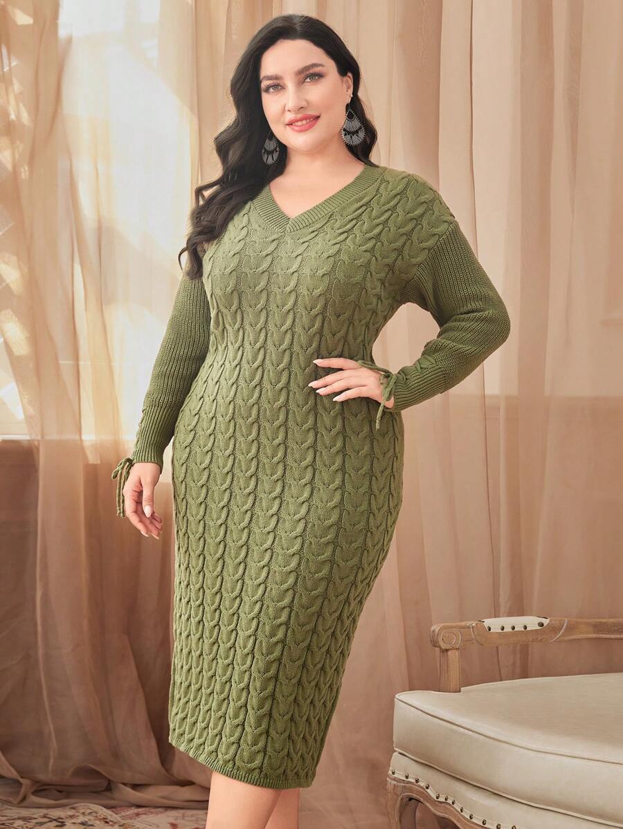 Mulvari 大碼麻花編織毛衣洋裝 - 綠色 - 查看 1