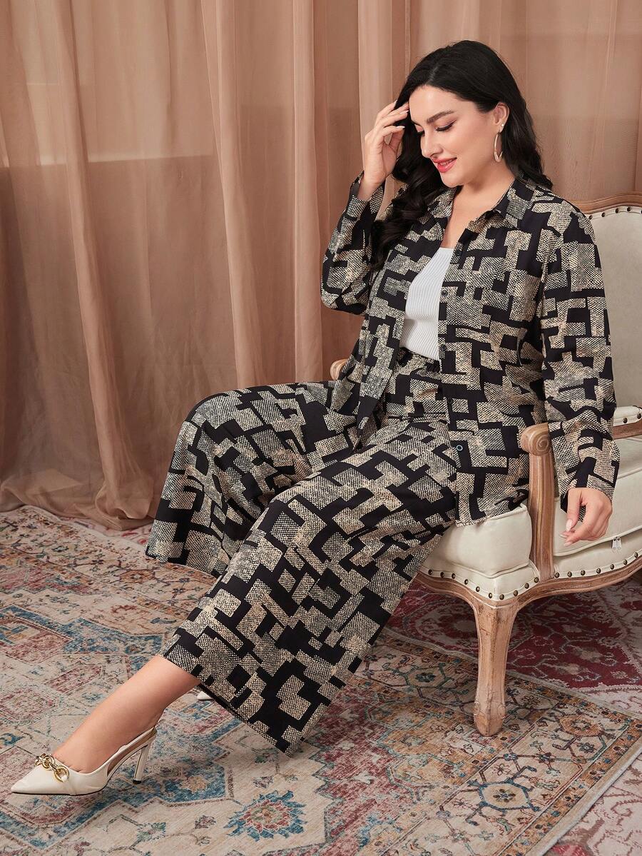 Mulvari Hơn In Địa lý Áo sơ mi & Quần ống rộng - màu đen - Xem 1