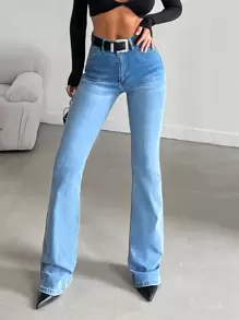EURMUSE Casual Washed Flare Leg Jeans - Light Wash - View 5