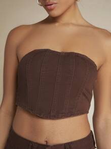 SHEIN BAE 素色短款牛仔抹胸上衣