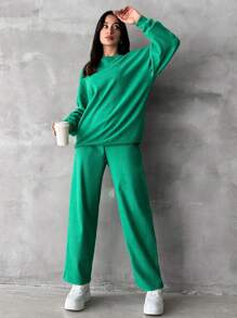 EURMUSE Drop Shoulder Sweatshirt & Pants - Green - View 3