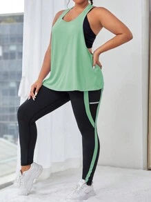 Easithlete 加大撞色侧缝运动套装，带手机口袋，女士健身套装 - 彩色 - 查看 3