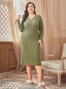 Mulvari 大碼麻花編織毛衣洋裝 - 綠色 - 查看 5