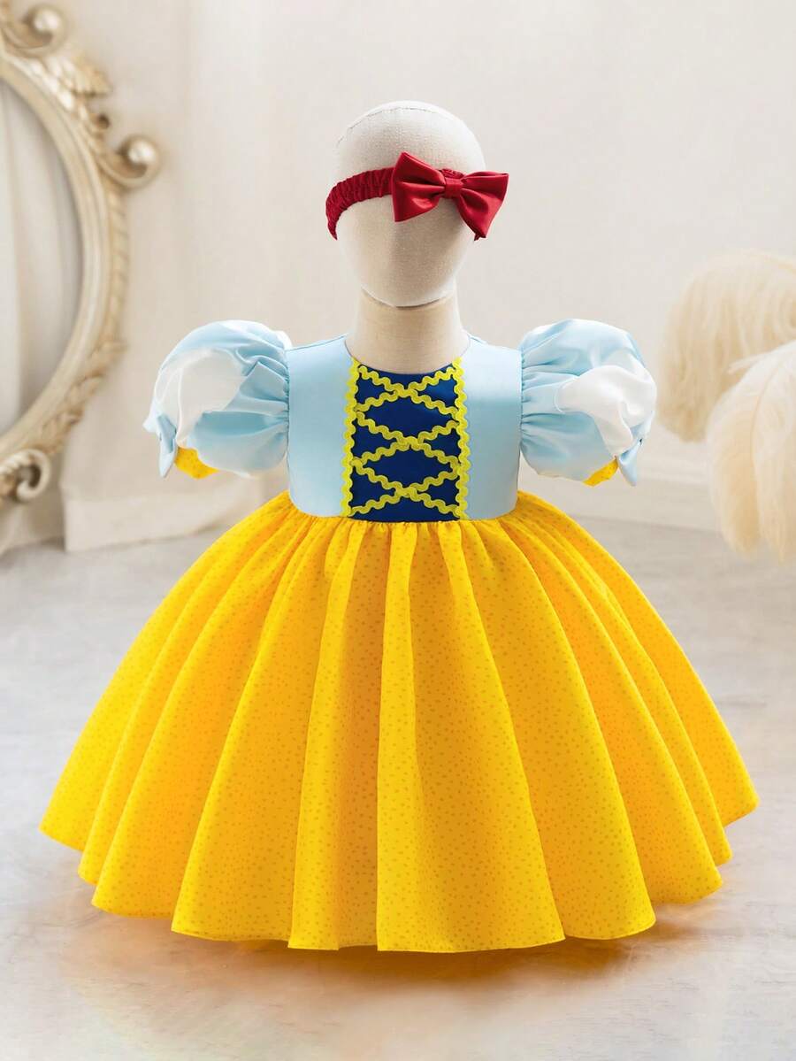 Đứa bé gái Khối màu Ống tay áo Đầm lễ phục Với băng đô - Nhiều màu - Xem 1