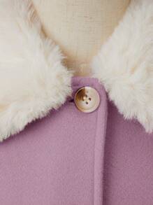 SHEIN Tween Girl Borg Collar Belted Overcoat & Hat Without Bag - Dusty Purple - View 4